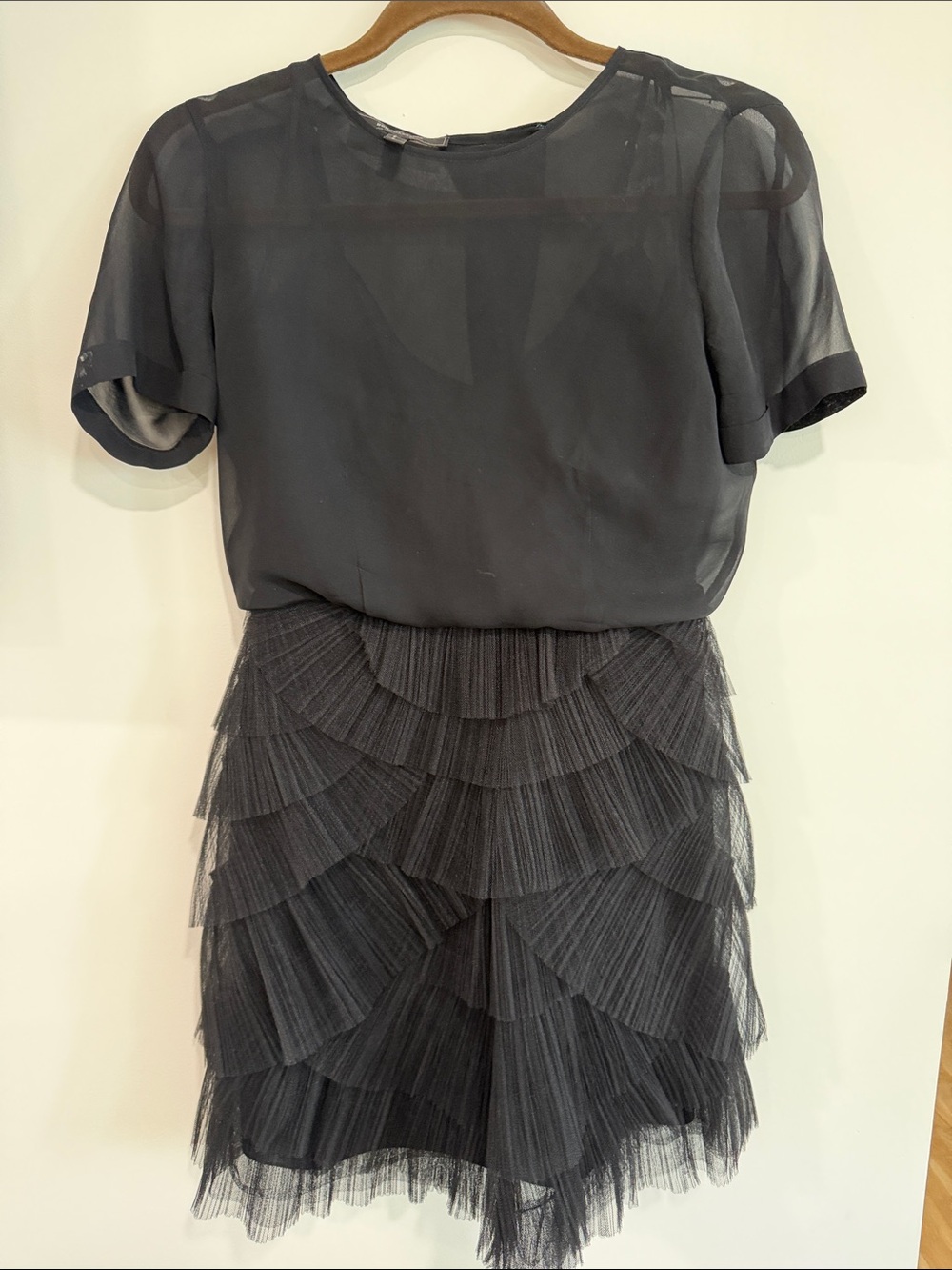 BCBGMaxAzria Black Tiered Tulle Mini Dress